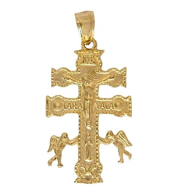 #ad 14k Yellow Gold Caravaca Cross Pendant Charm Made in USA $199.99