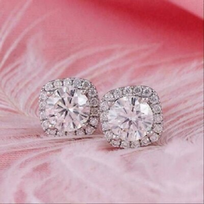 #ad 4Ct Lab created Diamond Push Back Gift Halo Stud Earrings 14K White Gold Over $103.49