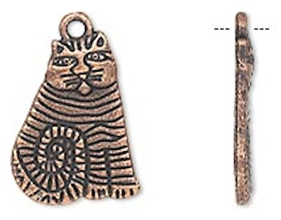 #ad 20 Antiqued Copper Plated Pewter 17x13mm Striped Sitting CAT Charms * $7.92