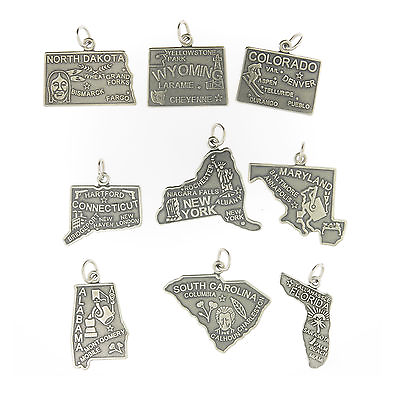 #ad 925 Sterling Silver United States Charms All 50 US States Available Made in USA $9.59