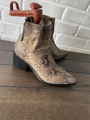 #ad TopShop Snake Effect Midnight Brown Ivory Women Snake Print Back Zip Boots 7.5 M $45.99