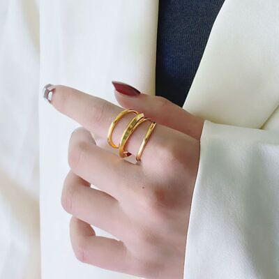 #ad Fashion Woman 18k Gold Plated Hollow 3 Layer Band Ring Index Finger Joint Ring $11.05