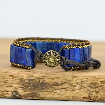 #ad Dark Blue Natural Lapis Lazuli Vintage Handmade Healing Unisex Men Boys Bracelet $13.50