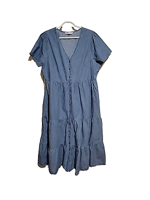 #ad Sonoma Chambray Blue Button Up Tiered Shirt Dress in Women’s Size XL $15.00