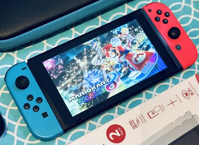#ad Nintendo Switch 32GB V2 Console Neon Red Blue JoyCons W Charger Dock Extra $199.99