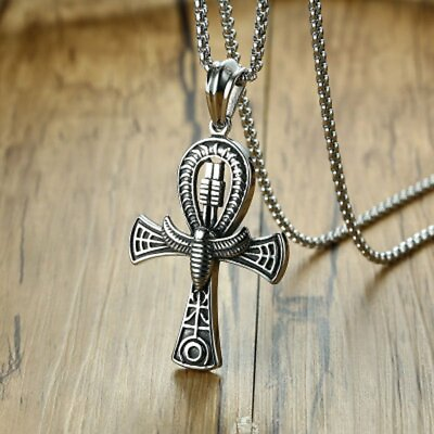 MOYON Mens Ancient Egyptian Ankh Cross Pendant Necklace Stainless Steel Chain $7.99