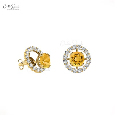 #ad Genuine Yellow Citrine Earrings 14k Solid Gold 1.2mm Diamond Detachable Earrings $393.50