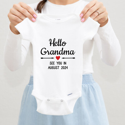 #ad Hello Grandma Onesie® Pregnancy Announcement To Grandmother Baby Bodysuit Gift $14.00