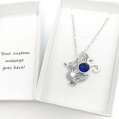 #ad Duck Pendant Necklace Jewellery Gift Personalised Initial Birthstone GBP 12.95