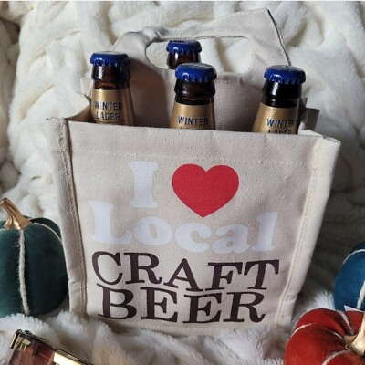 #ad NWOT Canvas Reusable Six Pack Bag I Heart Craft Beer $15.00
