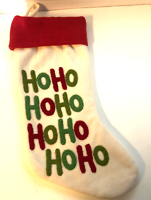 #ad 3D HO HO HO Christmas Stocking Cream w Felt Embroidery Fleece amp; Hanging Loop 18quot; $12.99