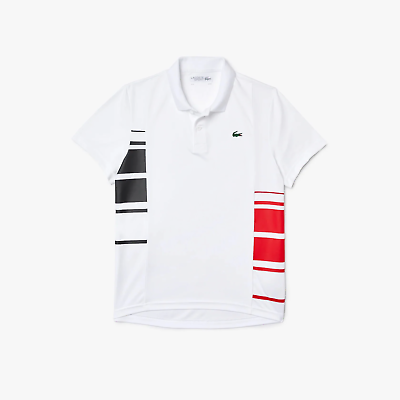 #ad LACOSTE MENS SPORT Colorblock Piqué Mesh Polo WHITE RED BLK NWT L $38.00
