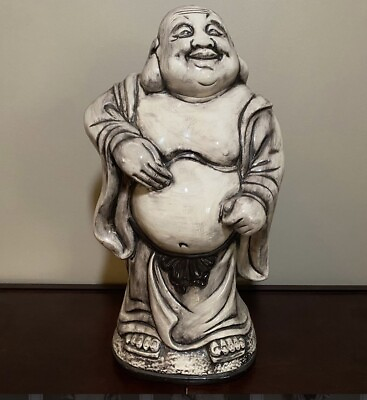 Vintage Happy Laughing Buddha Figurine Statue Wealth Happiness 19quot; Ceramic $65.00
