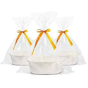 #ad 3 Piece Small Woven Basket with Gift Bags and Ribbons Different Size White $41.91