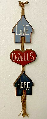 #ad Wooden Farmhouse Sign Love Dwells Here Porch Hanger Decor Hand Painted $12.97