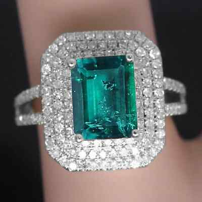 #ad 14KT Gold amp; 2.80Ct AA Natural Zambian Green Emerald amp; Diamond Ring $534.00