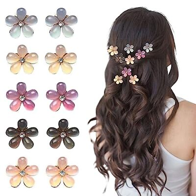 #ad 10Pcs Small Flower Hair Clips with Crystal Sparkling Mini Metal Flower Claw C... $15.96