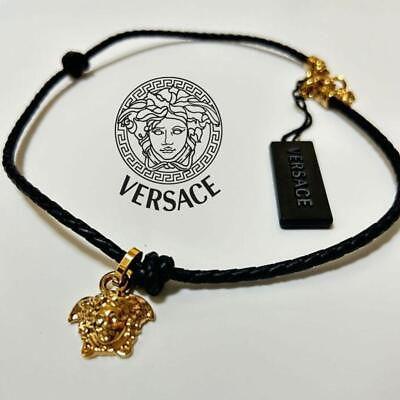 #ad versace necklace gold Black leather Choker Medusa unused Unisex Accessories Auth $472.20