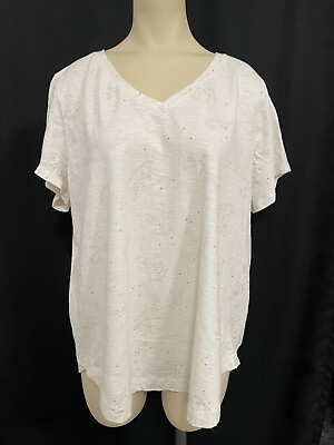 #ad Style amp; Co Womens 1X Top Pullover Shirt Ivory Animal Constellations V Neck Bears $4.95