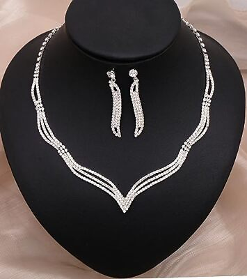 #ad Elegant Silver Bridal Jewelry Set for Bridesmaid Brides Wedding Necklace $28.33