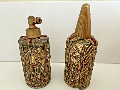 #ad #ad Set 2 Antique Art Deco Ormolu Gold Jeweled Filigree Atomizer amp; Perfume Bottles $29.00