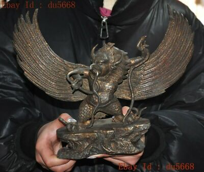 #ad 12quot;Tibetan Bronze Gilt Tantra snake Winged Garuda Bird God Tantra Buddha Statue $243.60