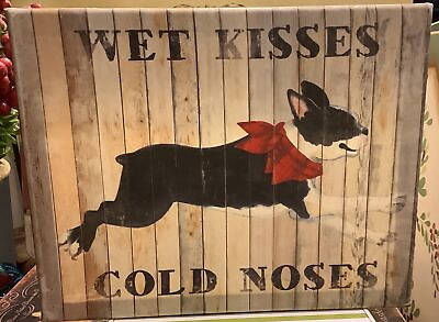 #ad Boston Terrier Dog Canvas ”Wet Kisses Cold Noses” 8x10 Excellent FREE SHIPPING $26.99