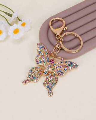 #ad #ad Butterfly Keyring Gold Diamonte Charm Animal Keychain Bag Keepsake Bling Gift AU $18.95