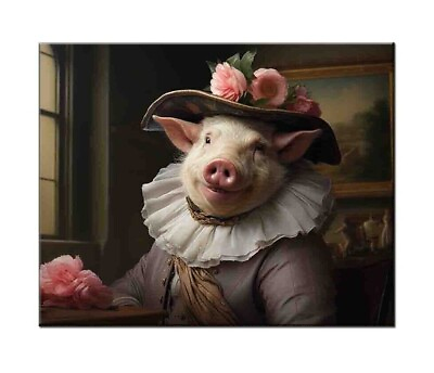 #ad Best Gift Home Wall Decor Funny Pet Pig Fantasy Oil Painting Printed On Canvas $83.38