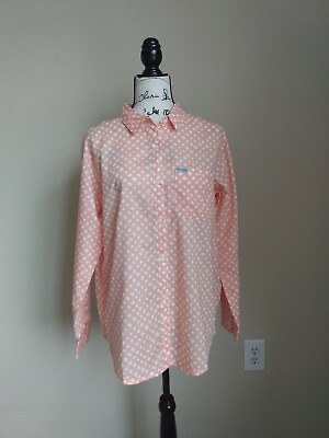 #ad Columbia PFG peach orange lightweight button front shirt size M $12.99