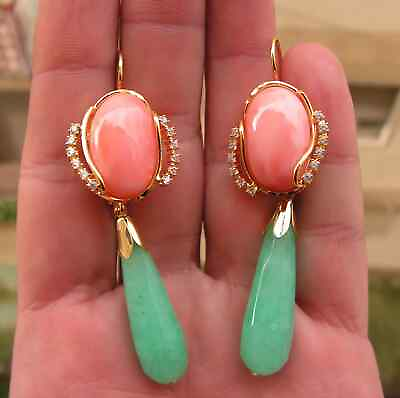 #ad 15 TCW Coral amp; White Cubic Zirconia Hanging Drop amp; Dangle Fashion 925SL Earring $206.67