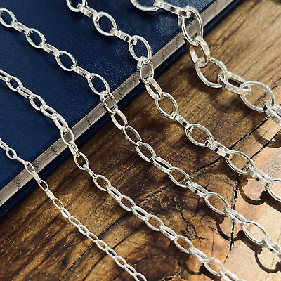 #ad Real Solid 925 Sterling Silver Romy Rolo Oval Link Chain Necklace Made in Italy $22.49
