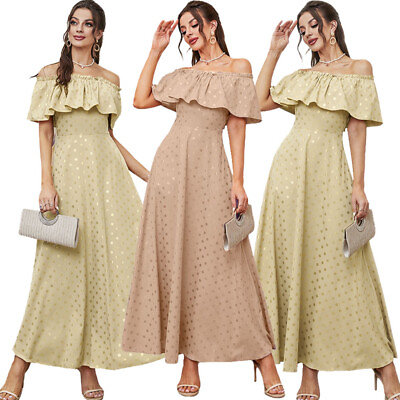 #ad Ruffles Off Shoulder Elegant Women Long Dresses Summer Kaftan Dubai Party Gown $26.36
