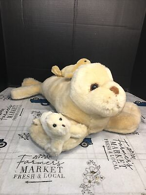 #ad VGUC 22” Seal and Babies Pups Plush White Harp w 6.5quot; Baby Seal No Label $25.00