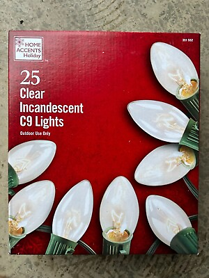 #ad HOME ACCENTS HOLIDAY 25 CLEAR WHITE INCANDESCENT C9 LIGHTS CHRISTMAS $12.00