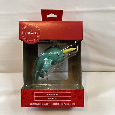 #ad 2020 Hallmark Teal Narwhal Christmas Tree Ornament Red Box NEW $12.99