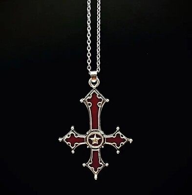 #ad New Enamel Red Gothic Inverted Cross Pendant Necklace Punk Rock Halloween $9.98