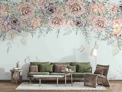 #ad 3D Hand Drawn Pink Floral Plant Self adhesive Removable Wallpaper Murals Wall AU $249.99