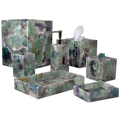 #ad Marble Cotton Ball Box Agate Stone Epoxy Art Bath Set for Hotel Set of 7 Pieces $975.00