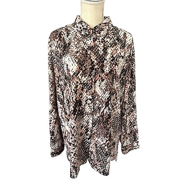 #ad Ellen Tracy Shirt XL Women Snakeskin Print Button Office $12.03