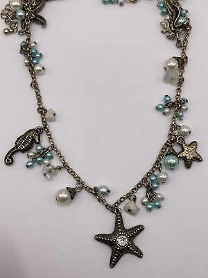 #ad Vintage Beach Sea Mermaid Blue Charm Necklace $24.89