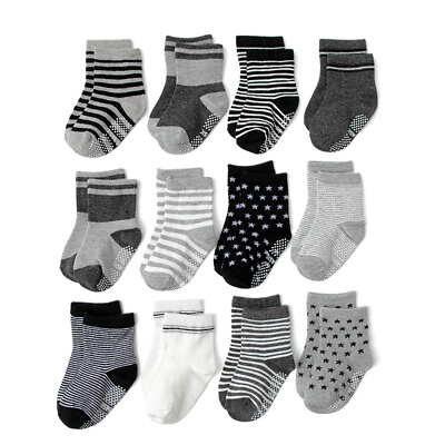 #ad 12 Pairs Baby Boy Stripe Socks Cotton Newborn Infant Toddler Boy Anti Slip Socks $19.79