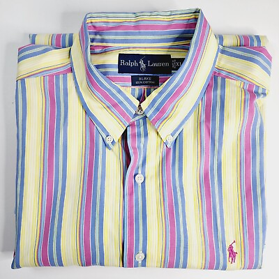 #ad Ralph Lauren Blake Button Down Shirt Men Size XL Pink Blue Yellow Striped $21.00