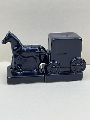 #ad Vintage Novelty Black Horse And Carriage Salt And Pepper Shakers. $11.99