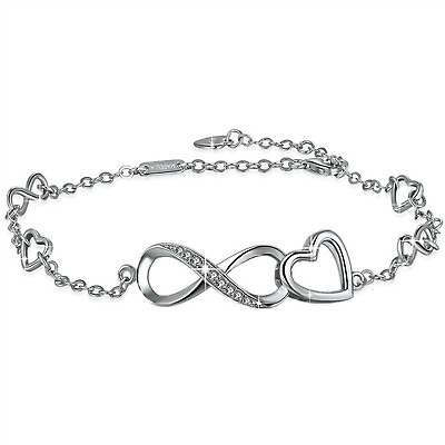 #ad #ad Sterling Silver Endless Infinity Heart Adjustable Anklet Bracelet Gift For Women $27.99