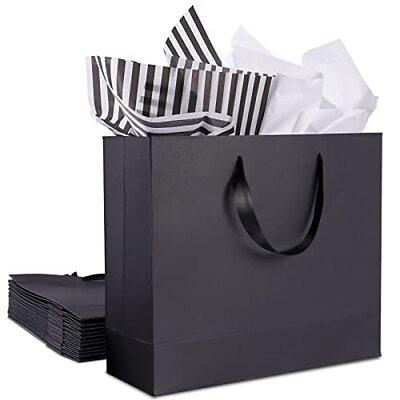 #ad 15.7quot; Extra Large Black Gift Bags for Presents with Tissue Paper amp; black 12 XL $33.75