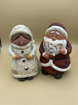 #ad Santa Claus Ms. Claus Clay Figurines Handmade 7” $10.00
