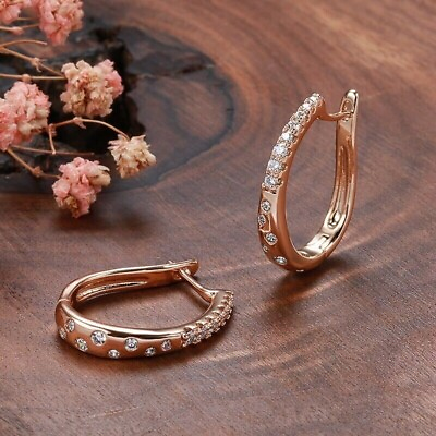 #ad 1.00Ct Round Cut Moissanite Hoop Drop Dangle Solid Earrings 14k Rose Gold Plated $129.67