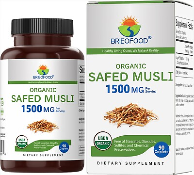 #ad Brieofood Organic Safed Musli 1500mg 90 Veggie Tablets $10.99