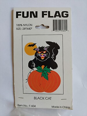 #ad Vintage Halloween Flag Pumpkin Black Cat Moon 28x40 Inches Nwt $19.00